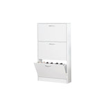 ZUN Shoe Cabinet for Entryway, White Narrow Shoe Storage Cabinet Flip Down Shoe Rack Wood 3 Tier Shoe 58259899