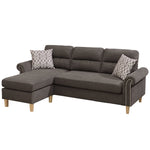 ZUN Tan Color Polyfiber Reversible Sectional Sofa Set Chaise Pillows Plush Cushion Couch Nailheads HS00F6448-ID-AHD