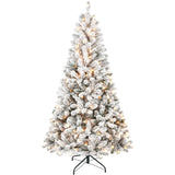 Artificial 6ft Flocked Christmas Tree with 678 PVC Branch Tips, 250L Warm white led, Round head, 66545542