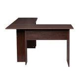 ZUN L-Shaped Wood Right-angle Computer Desk with Two-layer Shelves Dark Brown 28352039