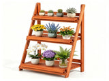 3-Tier Ladder Plant Stand, Foldable Fir Wood Flower Pot Rack with A-Shaped Reinforced Structure, 88107191
