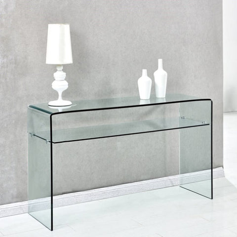 ZUN Glass Console Table, Transparent Tempered Glass Console Table with Rounded Edges Desks, Sofa Table W1718P233386