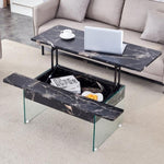 ZUN Multifunctional Lift Top Coffee Table -Black Marble Pattern, Essential for Modern Homes.Tempered W2920P226077