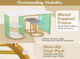 White & Gold Dining Table Set with Faux Marble Top, 2-Layer Open Shelves & Upholstered Stools 69773470