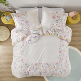 ZUN Full/Queen Floral Reversible Cotton Duvet Cover Set with Throw Pillow B035P217814