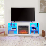 ZUN TV Stand Electric Fireplace Glass Shelves, 3D Fireplace TV Stand with LED Lights Wood with USB W1758P210372