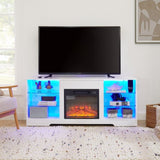 ZUN TV Stand Electric Fireplace Glass Shelves, 3D Fireplace TV Stand with LED Lights Wood with USB W1758P210372