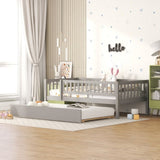 Twin Size Wood Daybed with Trundle and Fence Guardrails, Gray WF301862AAE