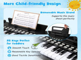 25 Keys Mini Digital Piano for Kids Age 3, Lighted Teaching Mode with 6 Tones & 15 Demo Songs-Black 34333333
