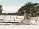 Calarono 2pc Teak & Aluminium Outdoor Sofa and Coffee Table Patio Set Sand Dune Chenille B2719P320845