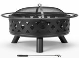 30 Inch Round Outdoor Wood Pit, Heavy Duty Wrought Iron Firepit with Hinged Spark 98743437