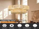 21.65" 2-Tier Gold Paper Rope Chandelier, 6xE26 Max 60W Pendant Light with Adjustable Hanging Chain W6558P574499