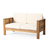 ZUN Teak Acacia Wood Loveseat and Coffee Table Set with Cream Cushions 70844.00