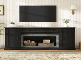 Elegant Walnut TV Stand with Gray Brick Accents for TVs Up to 70", Contemporary Sideboard with N721P394506B