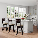24" Counter Height Slat Back Swivel Stool, Espresso Finish, Beige Fabric Seat B04660688