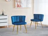 Modern BLUE dining chair with iron tube golden color legs, velvet and comfortable W234P256814