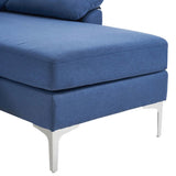 280 *140 *86cm L-Shaped Glossy With Iron Legs 4-Seater Indoor Modular Sofa Blue 39637308