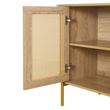 TREXM 2-Door Elegant Curved Dining Cabinet with Gold Trim and Woven Rattan Doors for Dining Room N715P172740E