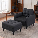 ZUN Dark Gray Upholstered Armchair Storage Ottoman Set - Comfortable Single Sofa with Cup Holders W1901P149126