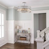Modern Crystal Drum Chandelier, 6-Light Pendant Lighting Fixture with Silver Metal Frame for Living W1340P189448