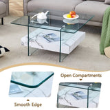 31.4 Inch Modern Two-Tier Square Coffee Table - An Elegant Combination of Clear Glass and White W1151P232657