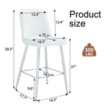 ZUN Modern White PU Bar Stool - Silver Metal Legs with Cross Reinforcement.White,Silver Metal Legs,Bar W1151P211983