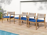 Braided Acacia Wood Outdoor Dining Chairs Set of 2 Teak Look with Beige Rope & Navy Cushions, N770P286668N