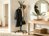 Freestanding Metal Coat Rack with 16 Staggered Hooks, Heavy-Duty Stable Coat Tree with 4 Support 69397459