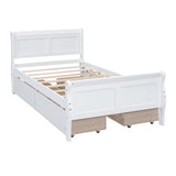 Twin Size Wood Platform Bed with 4 Drawers and Streamlined Headboard & Footboard, White WF308630AAK