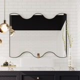 ZUN Wall Mirror 30x35 Inch Black Rectangular Mirror with 2 Wavy Sides Metal Framed Mirror Vanity Mirror W1435133318