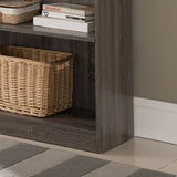 Five shelf wooden bookcase display cabinet with bottom front molding grey color B107P323493