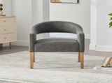 Modern Upholstered PU Open Back Accent Armchair Barrel Dining Chair with Weathered Rubberwood Legs, W3118P307511