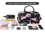 Canvas Weekender Bag, Overnight Travel Carry On Duffel with Shoe Pouch and Toiletry Bag-Black Flower 96940472