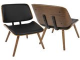 Mid-Century Modern Dining/Accent Chair in Walnut with Black Faux Leather - Set of 2 B202P223862