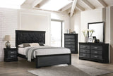 5-Drawer Tall Chest Modern 1pc Black Finish Solid Wood Wooden Crocodile Texture Crystal Tufted B011P198810