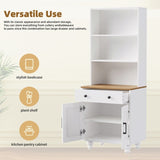 ON-TREND Farmhouse Storage with 4 Solid Wood Gourd-Shaped Legs, Modern Kitchen Pantry N721P205790K