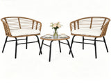 3 Pieces PE Rattan Patio Bistro Set, Outdoor Conversation Furniture with Off White Zipper Cushions & 89855847