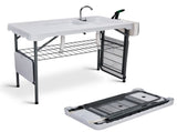 42.5" Fish Cleaning Table with Dual Sink, Portable Folding Camping Table with Foldable Extension 38077895