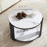 ZUN 28.35 inches Round Coffee Table, Small Coffee Table with Storage, Faux Marbling Top & Sturdy Metal W1765P143340