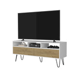 Olds TV Stand with 2 Doors and Open Storage, White and Natural Oak B128P287515
