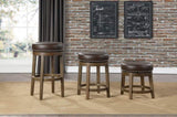 ZUN Round Swivel Bar Stools Set of 2, Brown Faux Leather 360-degree Swivel Seat Nailhead Trim Solid Wood B011P201566