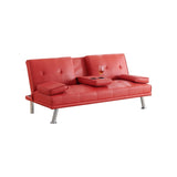 ZUN 67" Red Leather Multifunctional Double Folding Sofa Bed for Office with Coffee Table 65824052