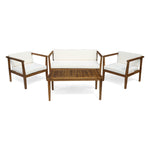 ZUN Outdoor 4-Seater Acacia Wood Chat Set with Coffee Table with Cushions, Teak and Beige 63347.00BGE