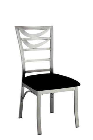 ZUN Contemporary Silver Metal 2pc Dining Chairs Black Microfiber Seat Dining Room Ladder Back Chair B011P232977