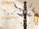 Freestanding Wooden Coat Rack, Vintage Natural Birch Wood Coat Tree with Hooks, Sturdy Hall Tree for 19301704