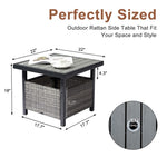 ZUN Outdoor Wicker Side Table with Umbrella Hole & Storage Space, Square PE Rattan End Table for Patio 01819860