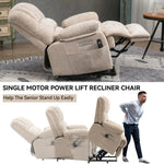 ZUN 23" Seat Width and High Back Large Size Beige Chenille Power Lift Recliner Chair with 8-Point W1803P236297