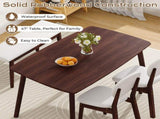 1 Table 2 Chairs 1 Bench Dining Set, Rubber Wood Frame with Beige Upholstered Seats, Deep Walnut 24362800