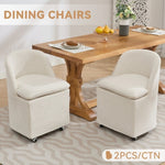 ZUN 058-Set of 2 Chenille Fabric Dining Chairs With Universal Wheels,Beige W527P242552