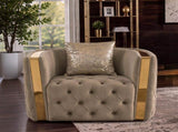 Naomi Button Tufted Chair with Velvet Fabric and Gold Accent in Taupe B00961117